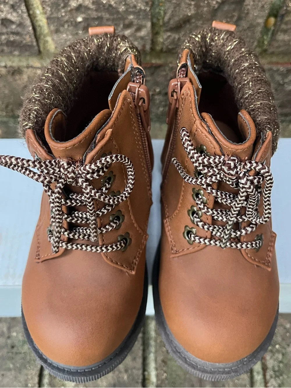 wonder nation Brown Lace Up Ankle Boots Side Zip Kids Size 6 NWOT
